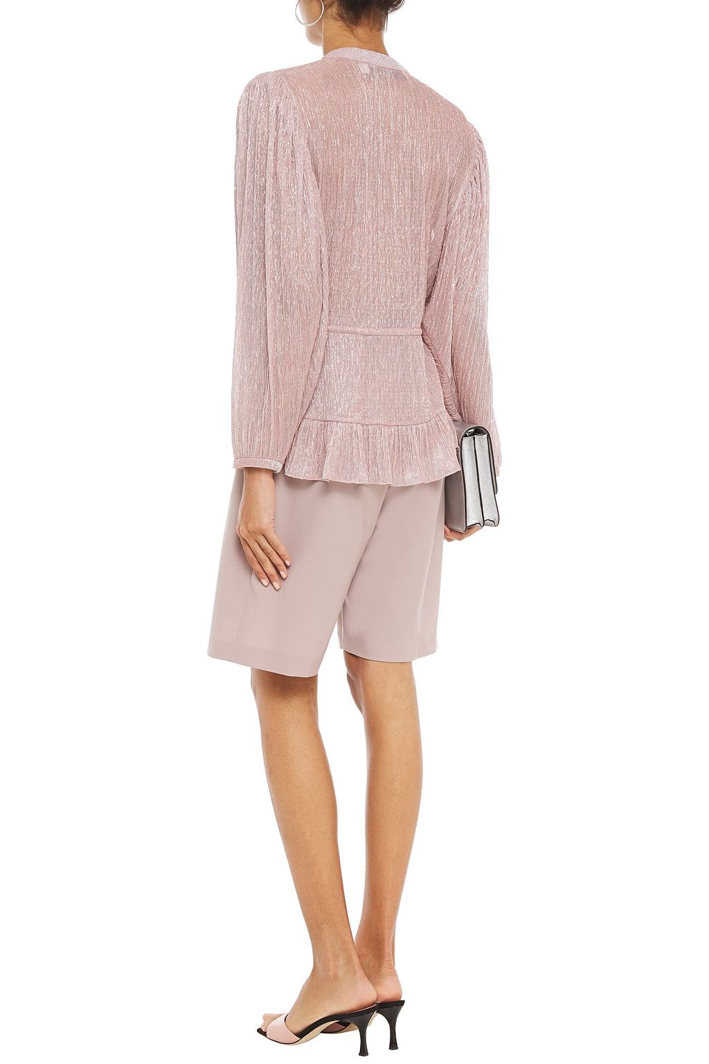 IRO Chrysie ruffled plissé-lamé blouse
