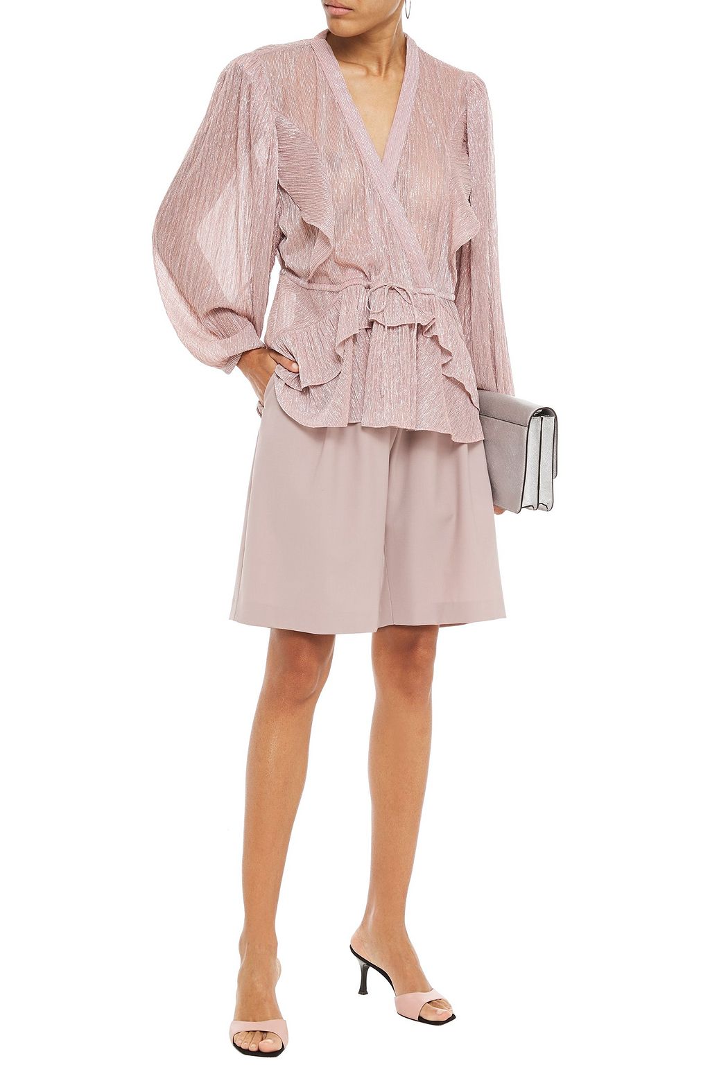 IRO Chrysie ruffled plissé-lamé blouse