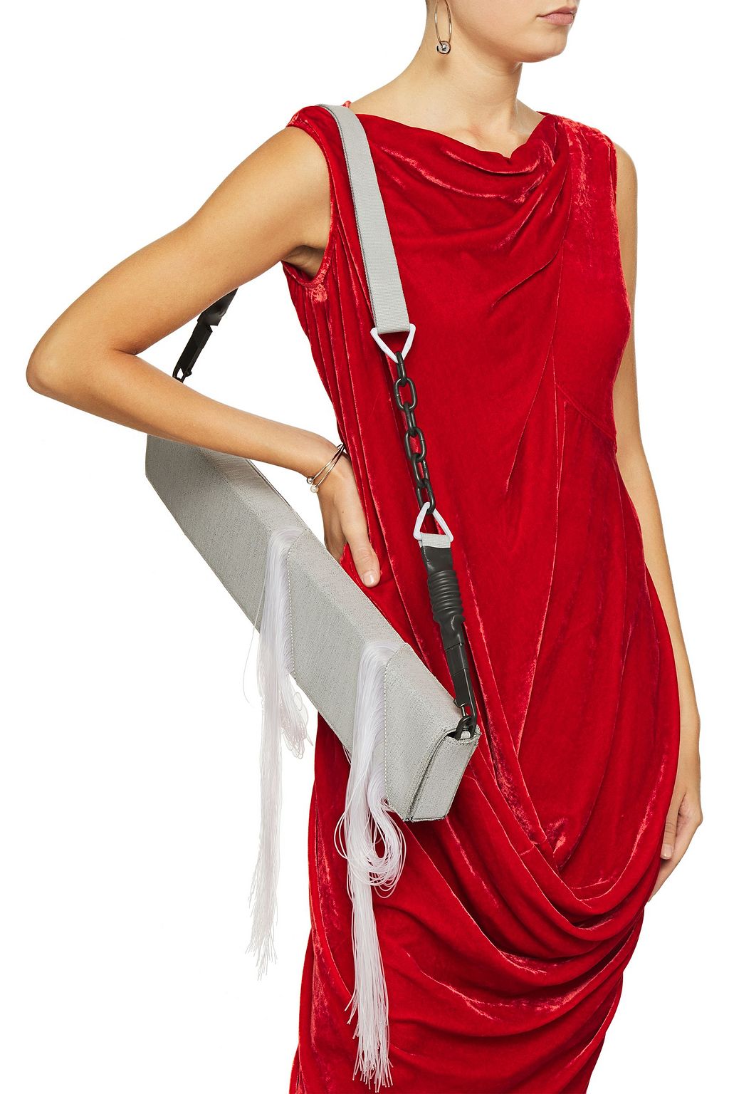 RICK OWENS Fringed coated-denim clutch