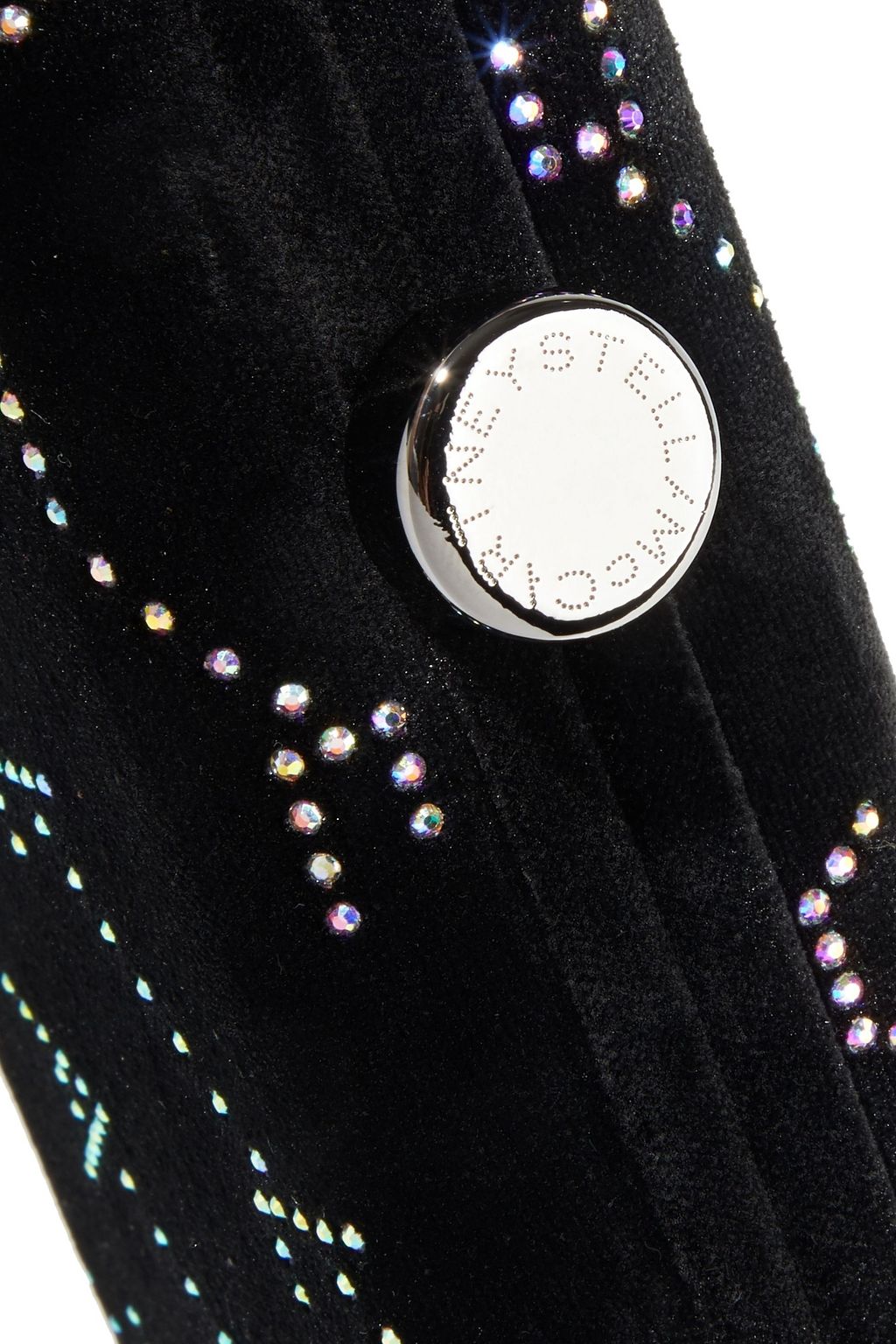 STELLA MCCARTNEY Monogram crystal-embellished velvet box clutch