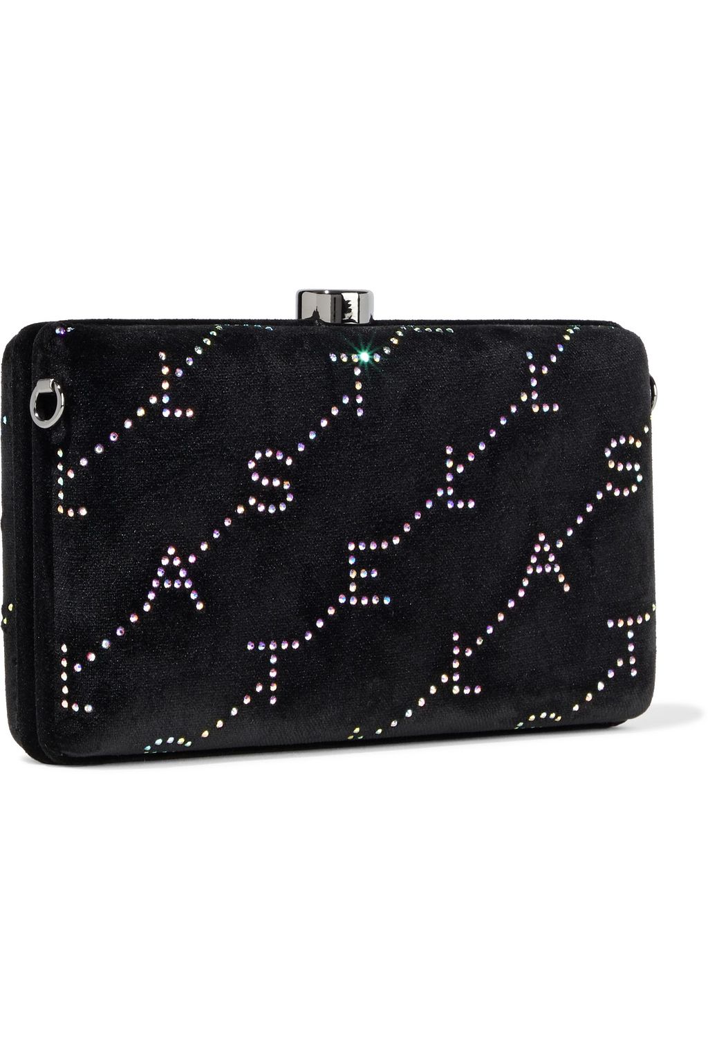 STELLA MCCARTNEY Monogram crystal-embellished velvet box clutch