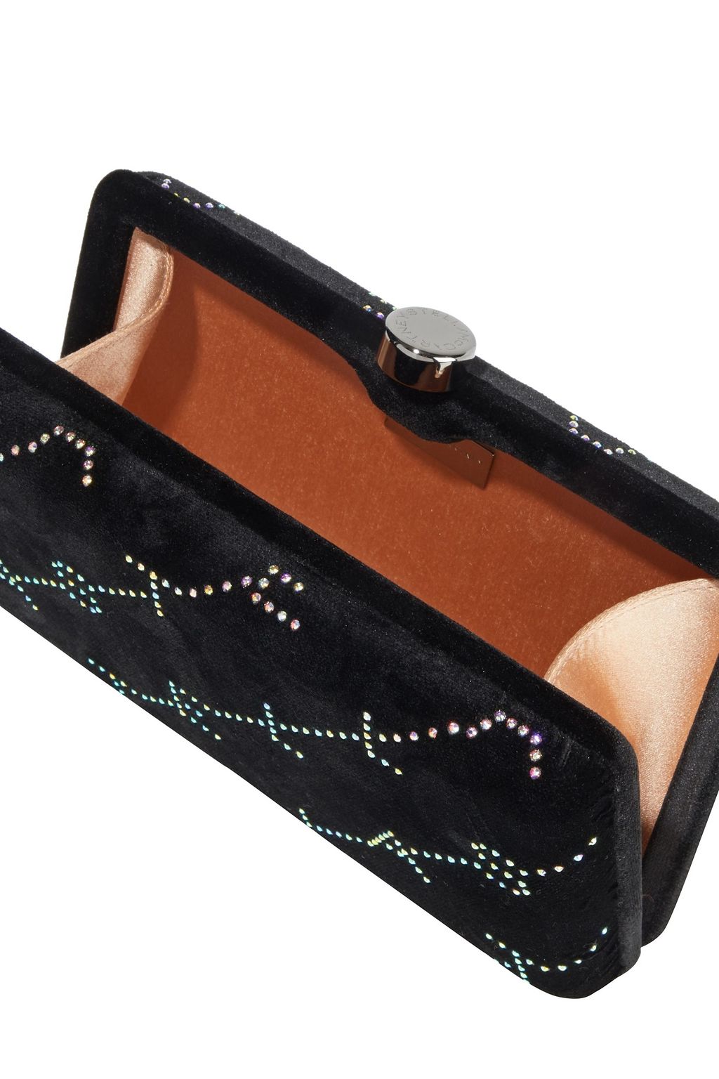 STELLA MCCARTNEY Monogram crystal-embellished velvet box clutch