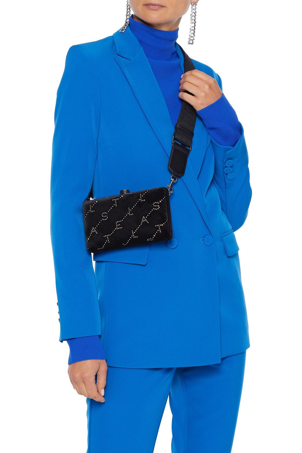 STELLA MCCARTNEY Monogram crystal-embellished velvet box clutch