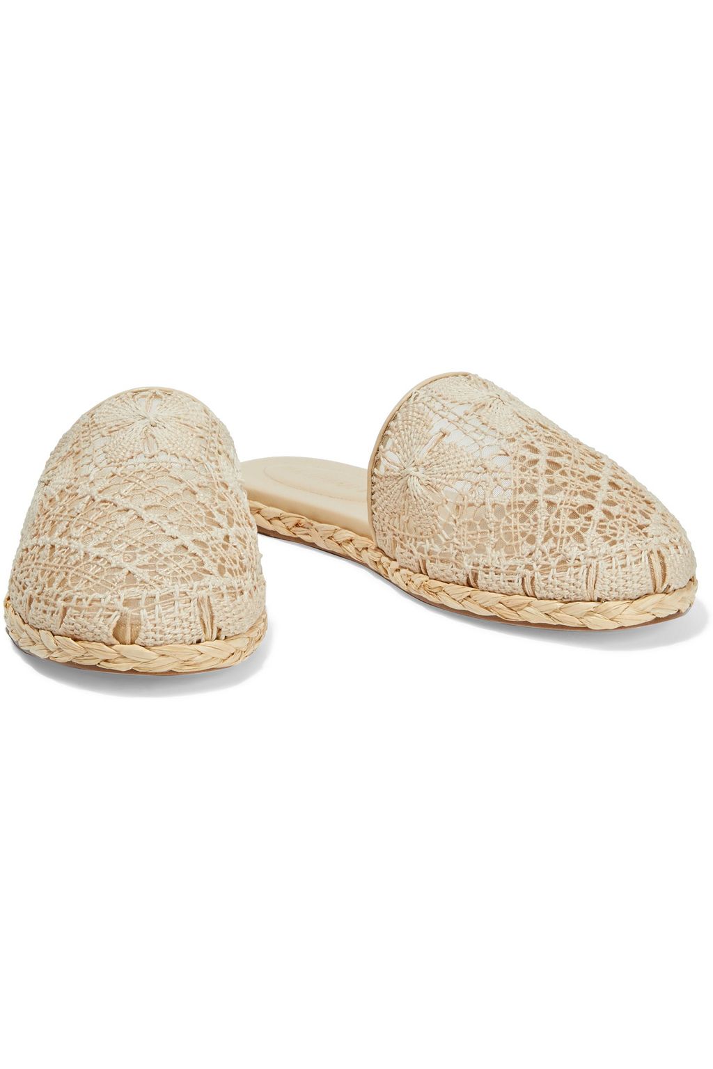 ZIMMERMANN Raffia-trimmed crocheted cotton slippers