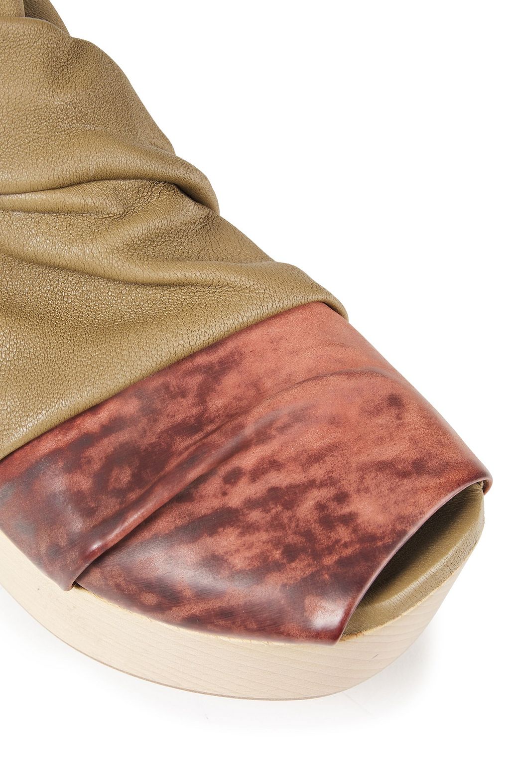 RICK OWENS Draped distressed smooth and stretch-leather platform boots