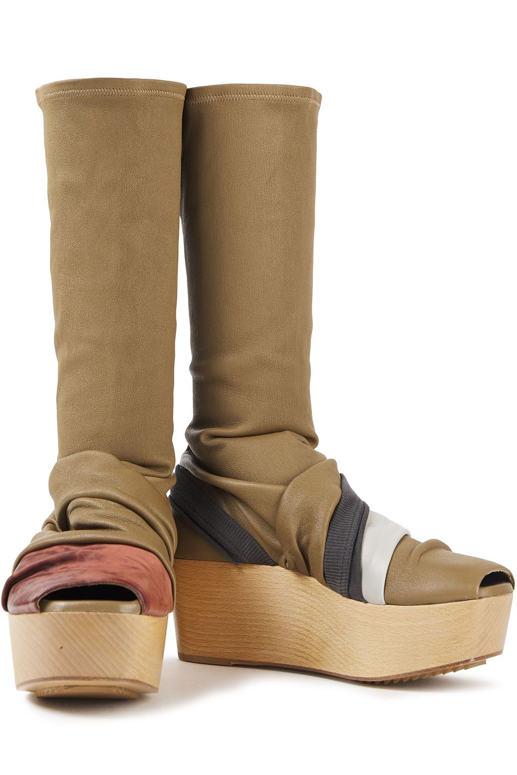 RICK OWENS Draped distressed smooth and stretch-leather platform boots