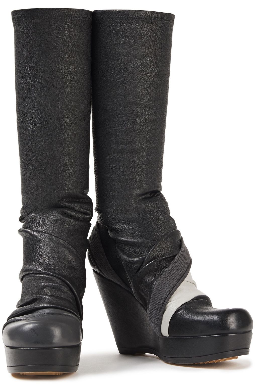RICK OWENS Draped stretch-leather platform boots