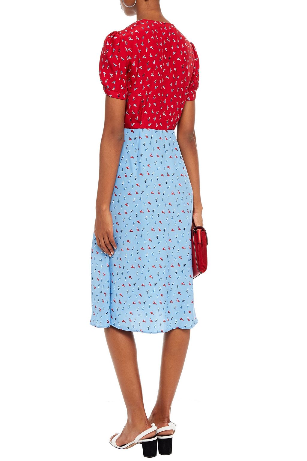 HVN Printed silk midi dress