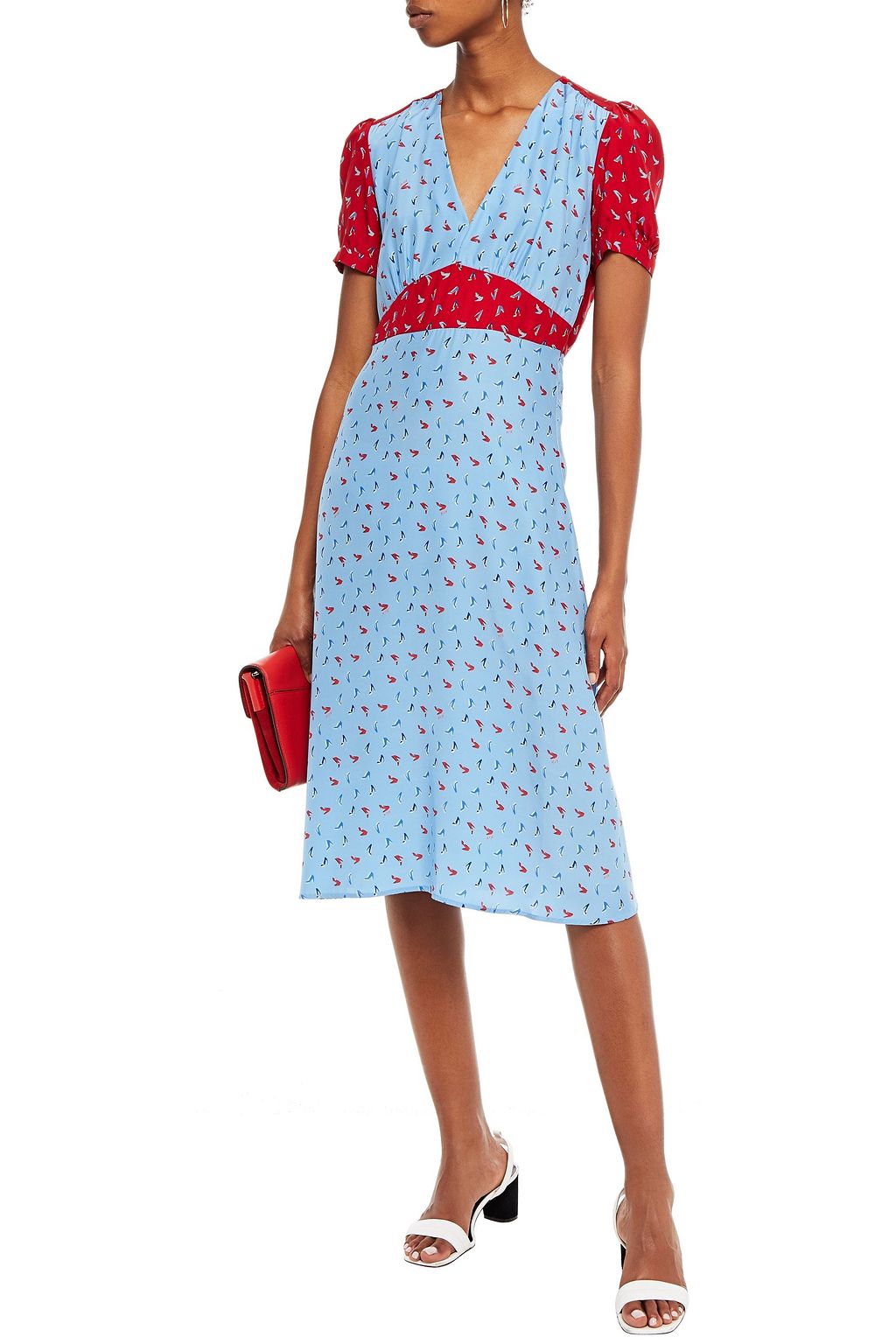 HVN Printed silk midi dress