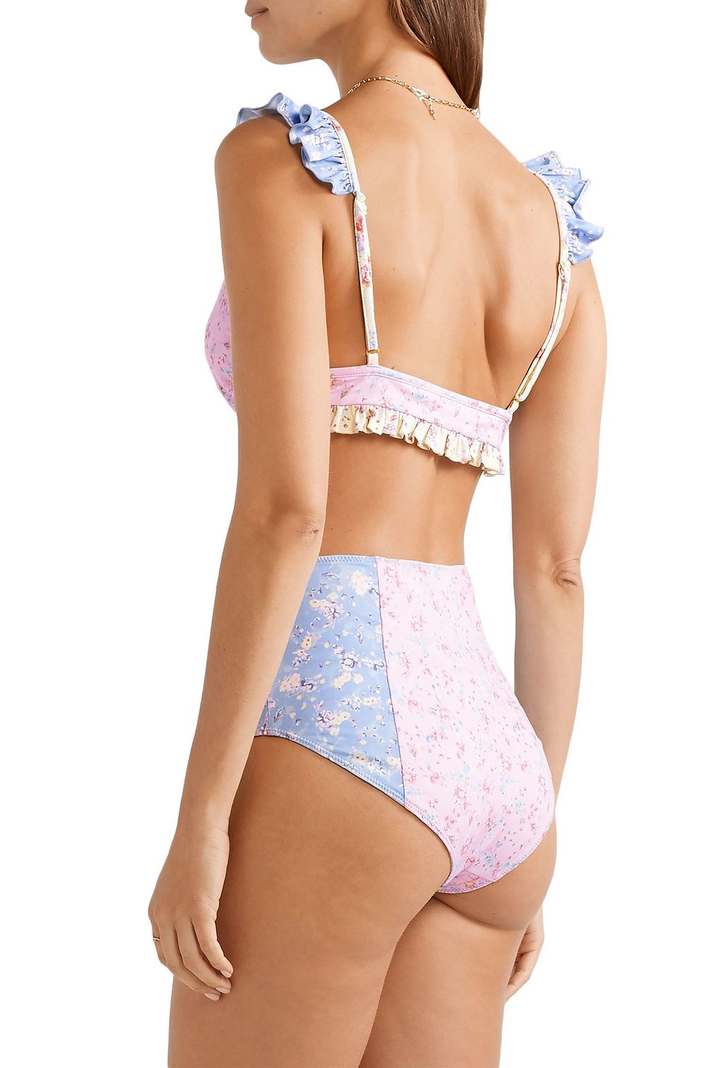 LOVESHACKFANCY Mason paneled floral-print bikini briefs