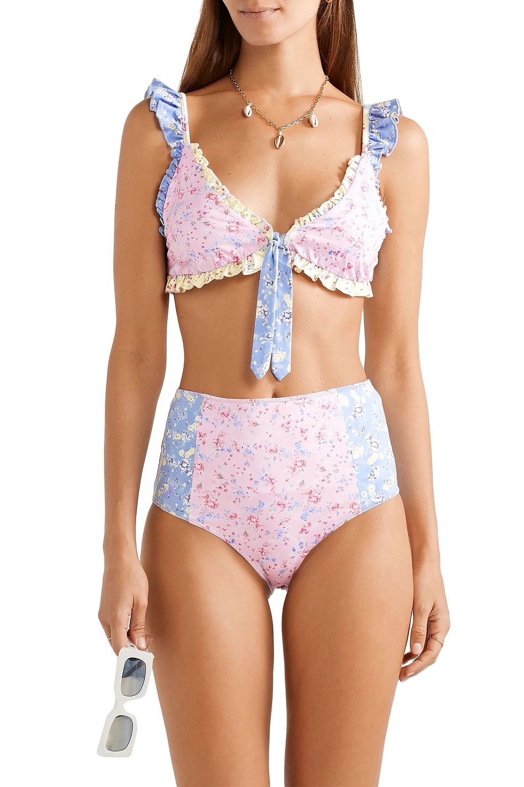 LOVESHACKFANCY Mason paneled floral-print bikini briefs