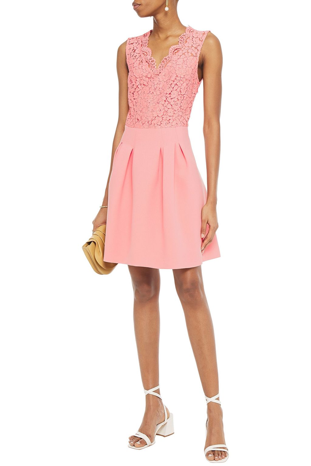 CLAUDIE PIERLOT Corded lace and pleated crepe mini dress
