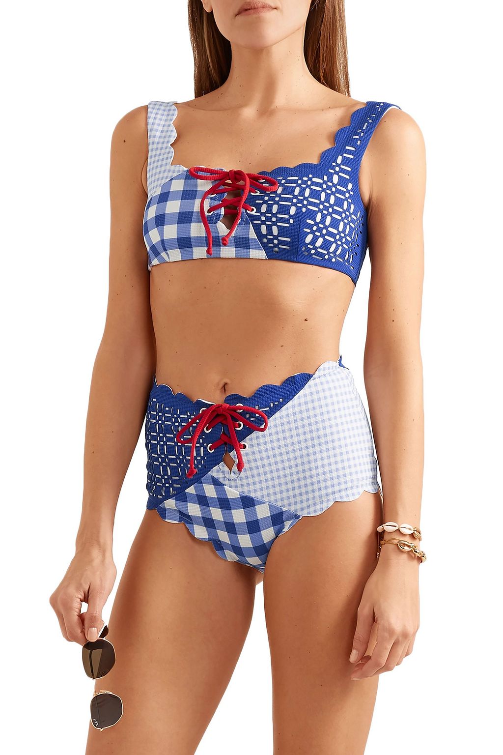 MARYSIA Printed textured stretch-crepe bikini top