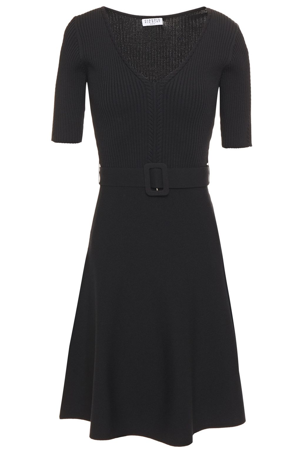 belted ribbed knit dress