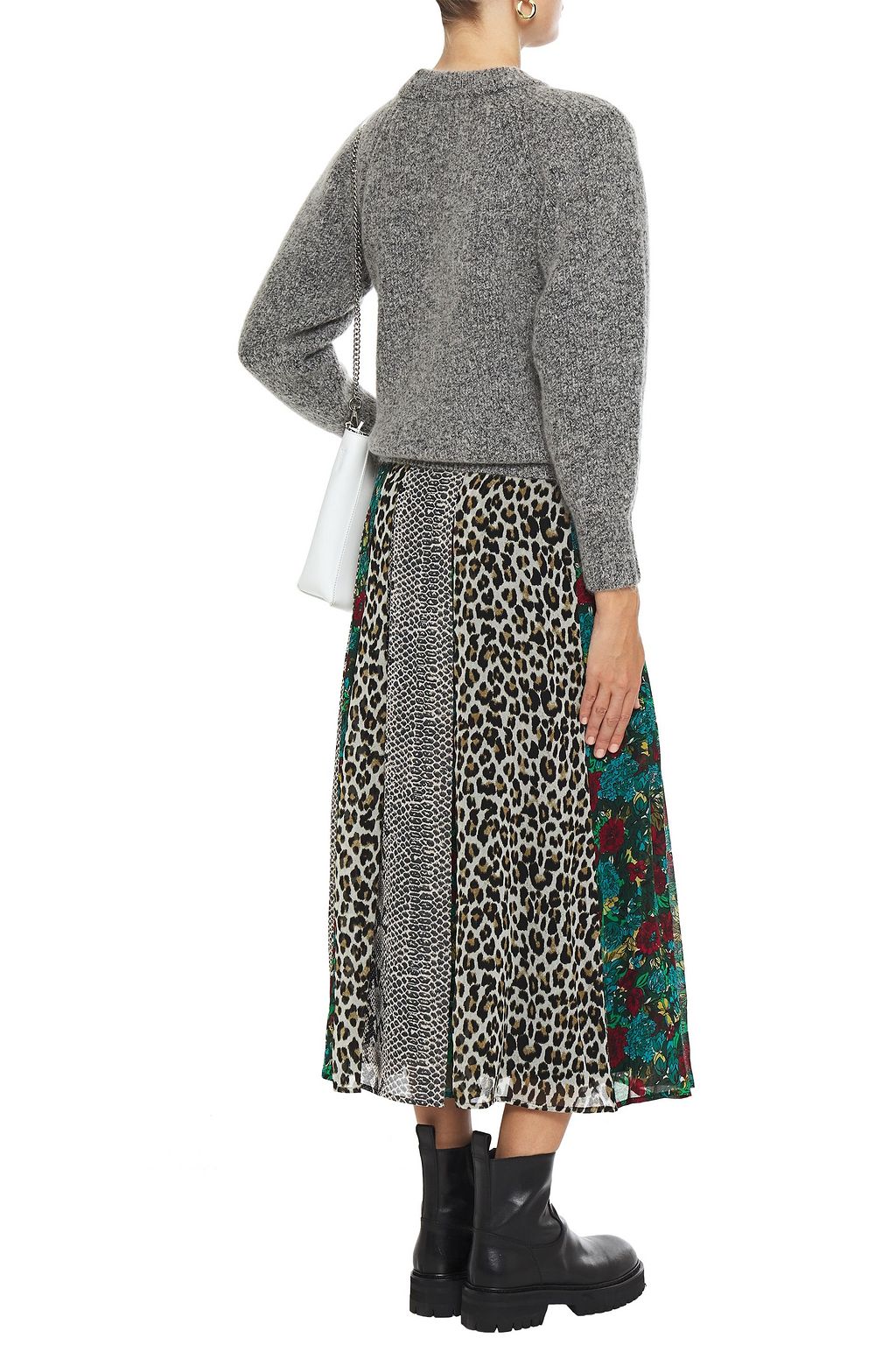 CLAUDIE PIERLOT Paneled printed crepe midi skirt