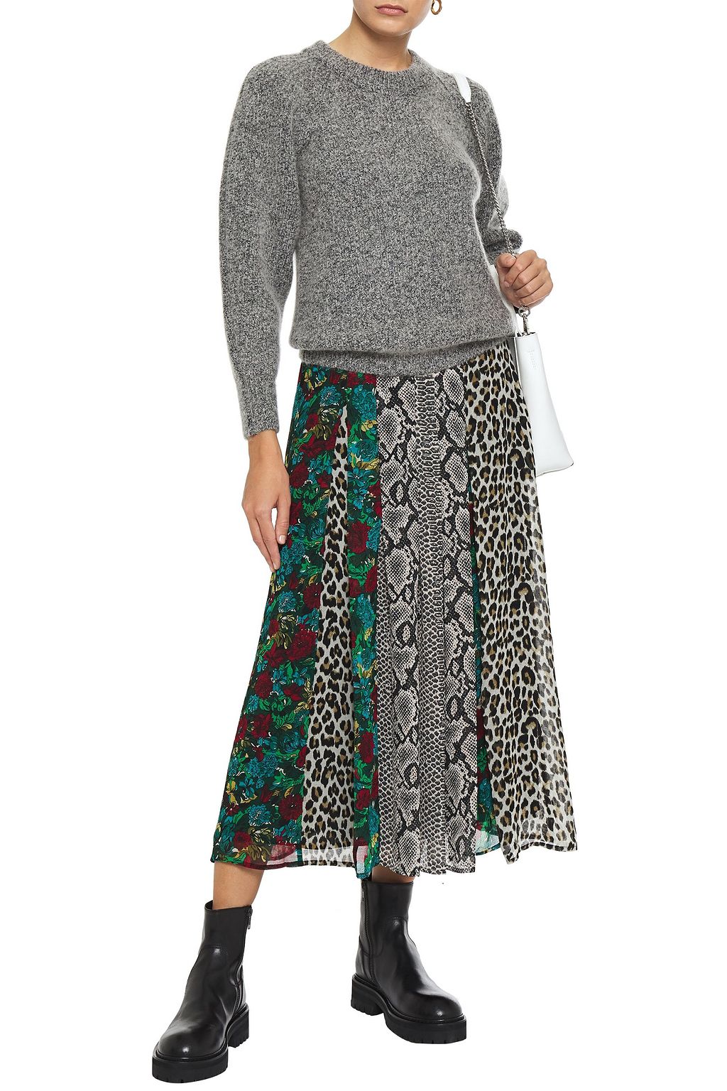 CLAUDIE PIERLOT Paneled printed crepe midi skirt
