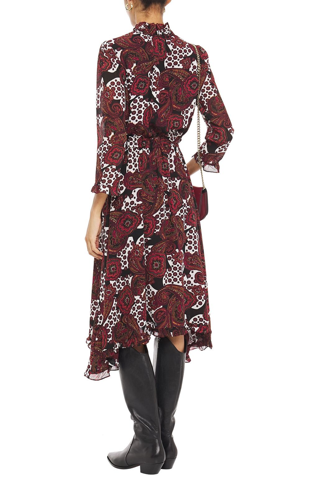 CLAUDIE PIERLOT Ruffled printed crepon midi shirt dress