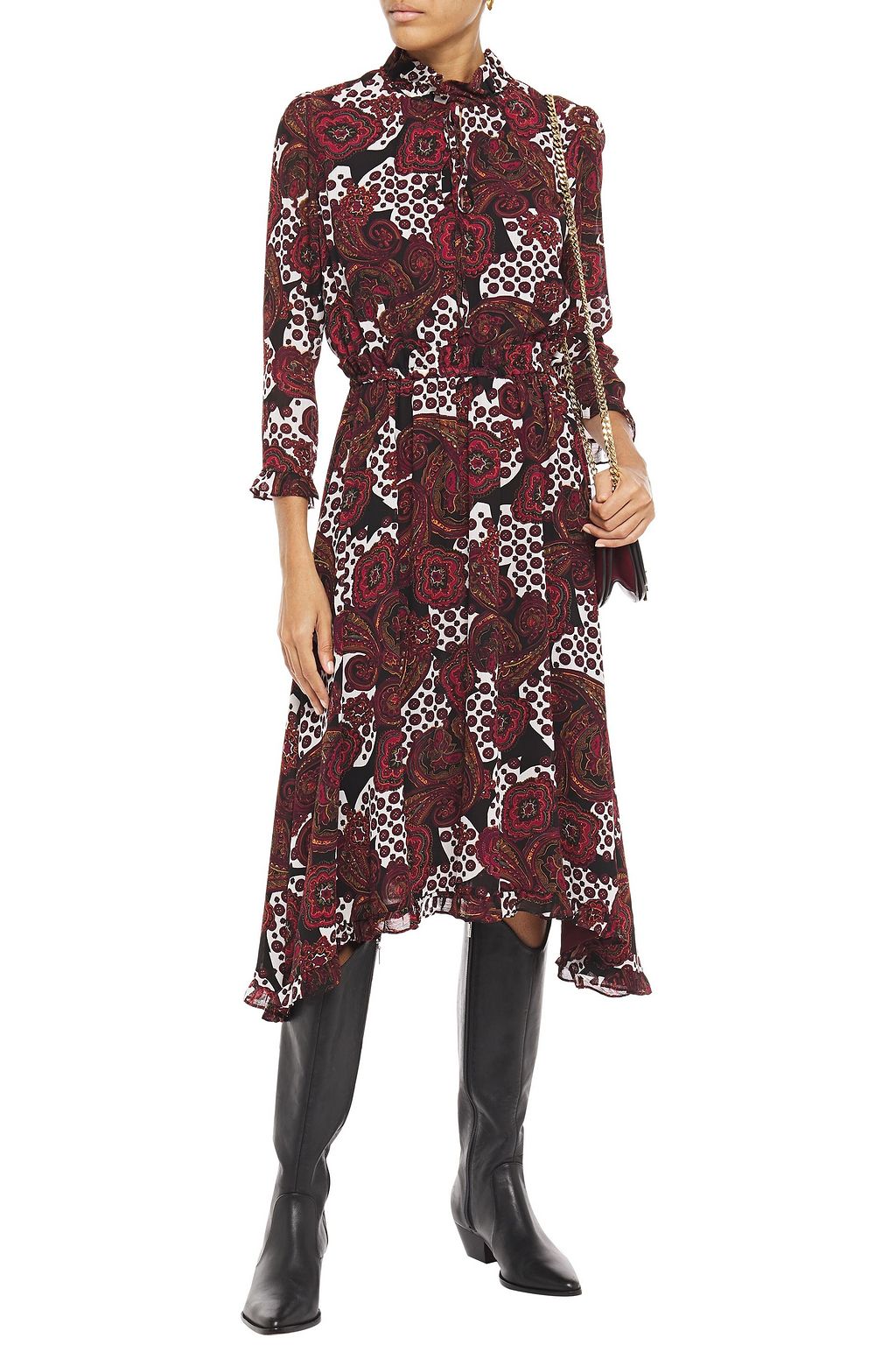 CLAUDIE PIERLOT Ruffled printed crepon midi shirt dress