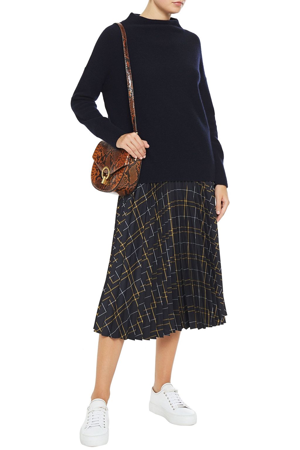 CLAUDIE PIERLOT Pleated checked twill midi skirt