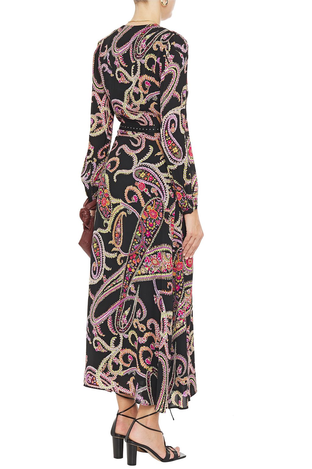 CLAUDIE PIERLOT Grosgrain-trimmed printed crepe de chine maxi dress