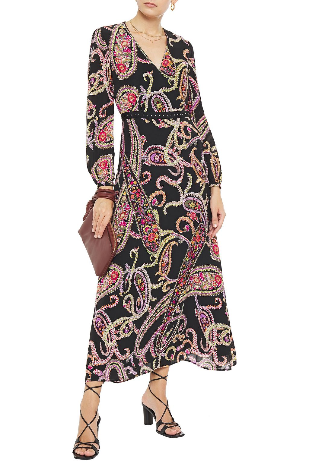 CLAUDIE PIERLOT Grosgrain-trimmed printed crepe de chine maxi dress
