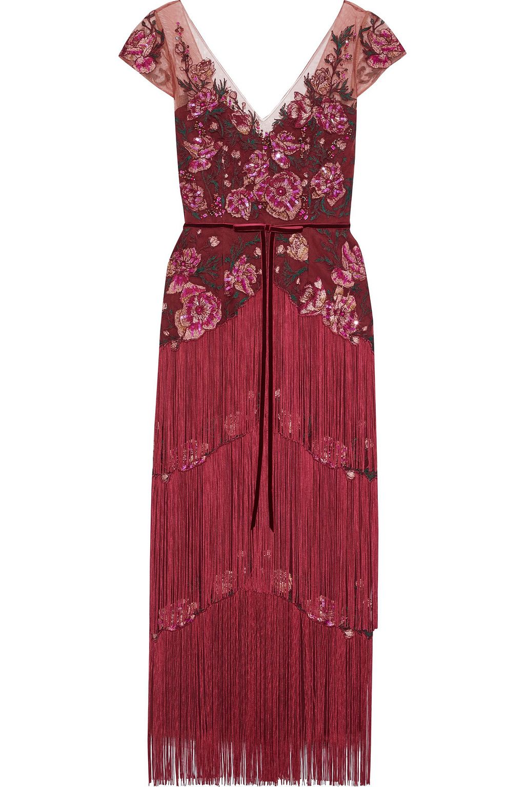 marchesa notte fringe dress
