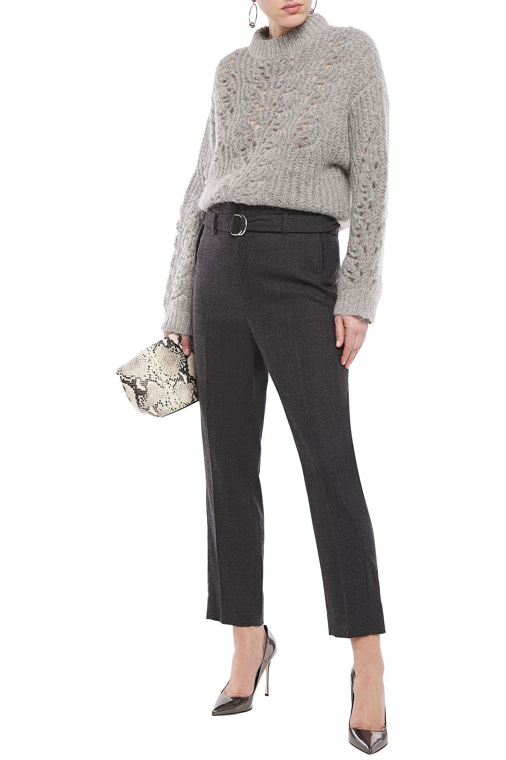 IRO Flood belted mélange bouclé tapered pants