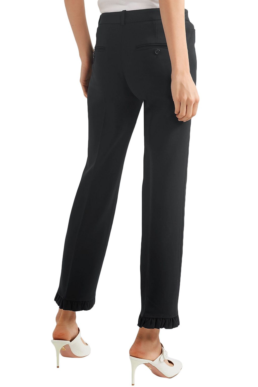 MICHAEL KORS COLLECTION Ruffle-trimmed wool-blend crepe straight-leg pants