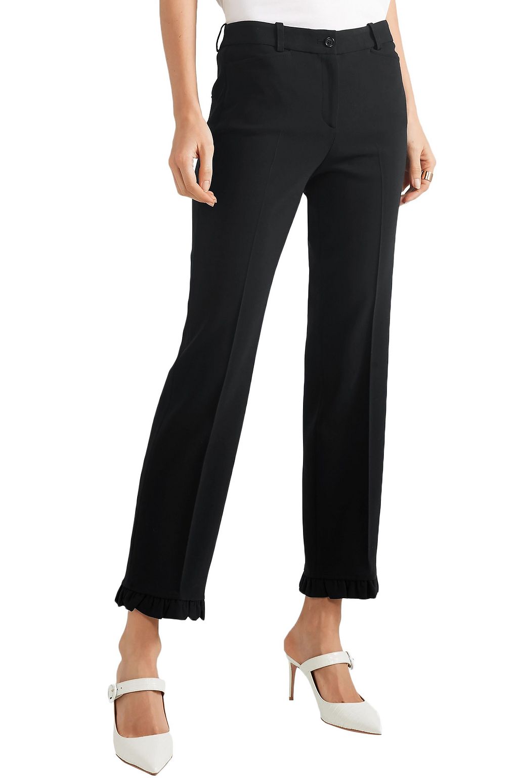 MICHAEL KORS COLLECTION Ruffle-trimmed wool-blend crepe straight-leg pants