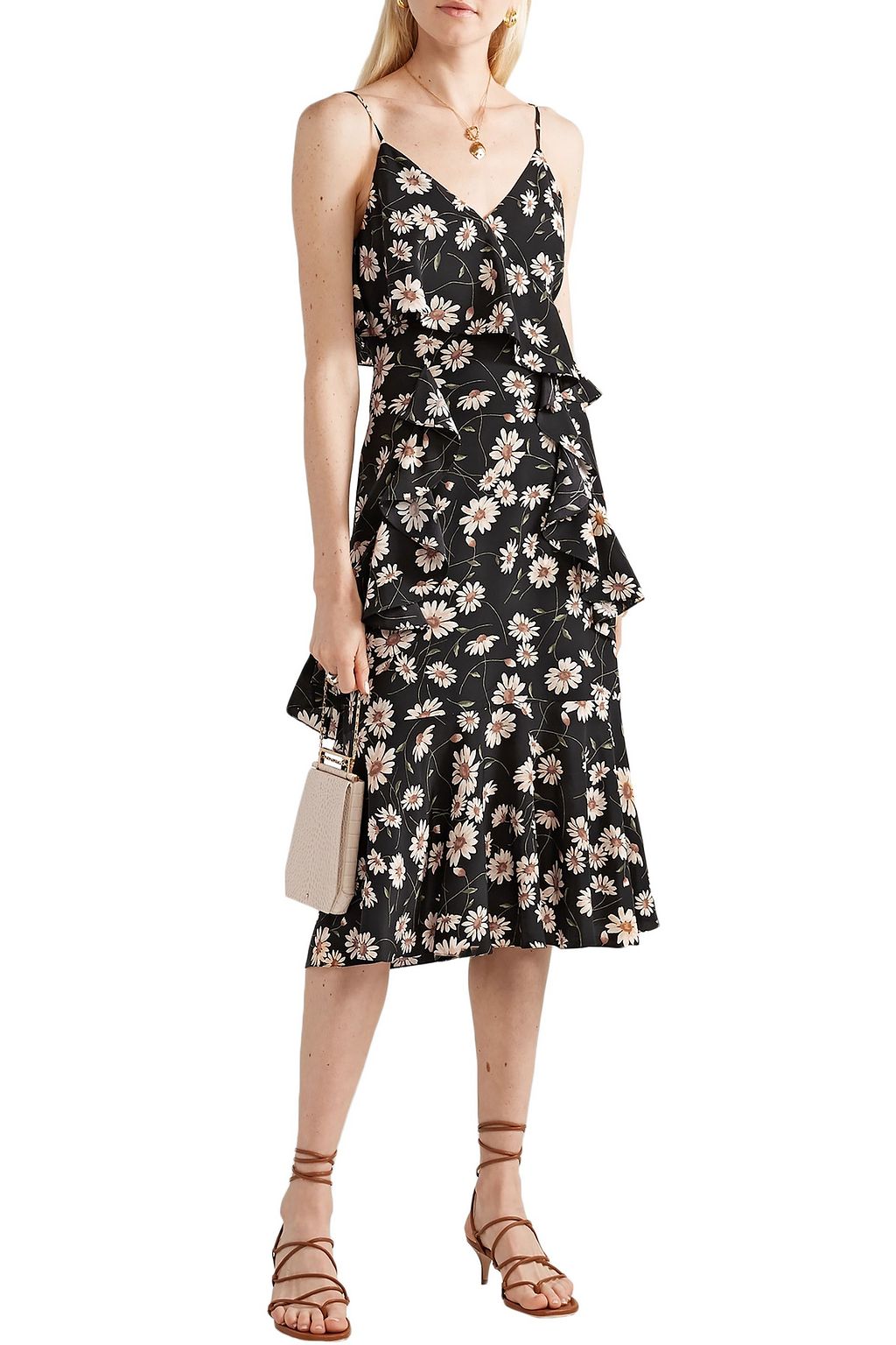 MICHAEL KORS COLLECTION Ruffled floral-print silk crepe de chine midi slip dress