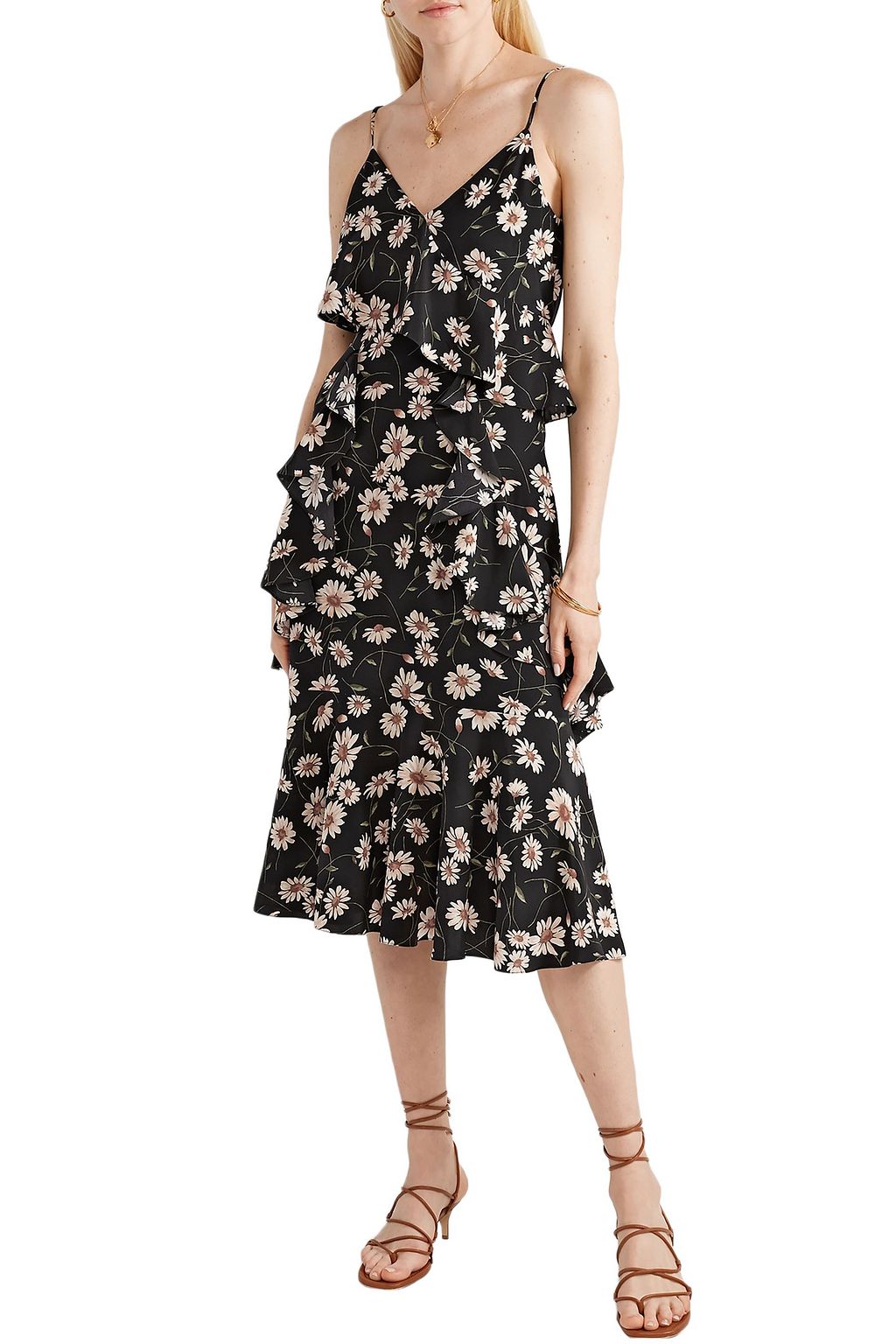 MICHAEL KORS COLLECTION Ruffled floral-print silk crepe de chine midi slip dress