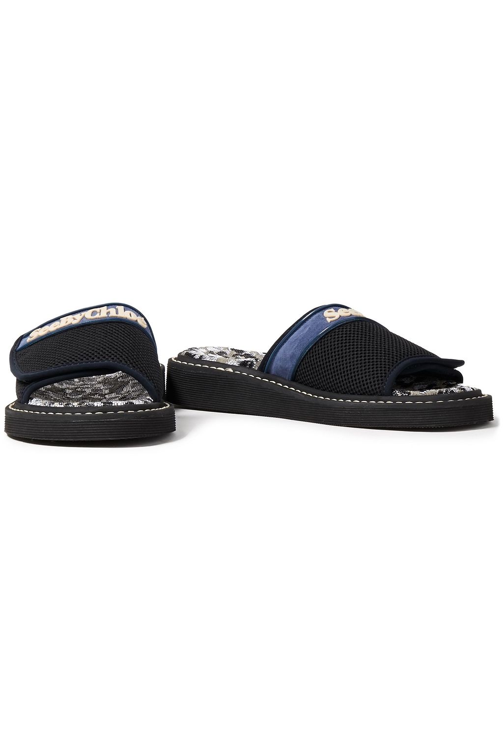 SEE BY CHLOÉ Suede-trimmed mesh slides