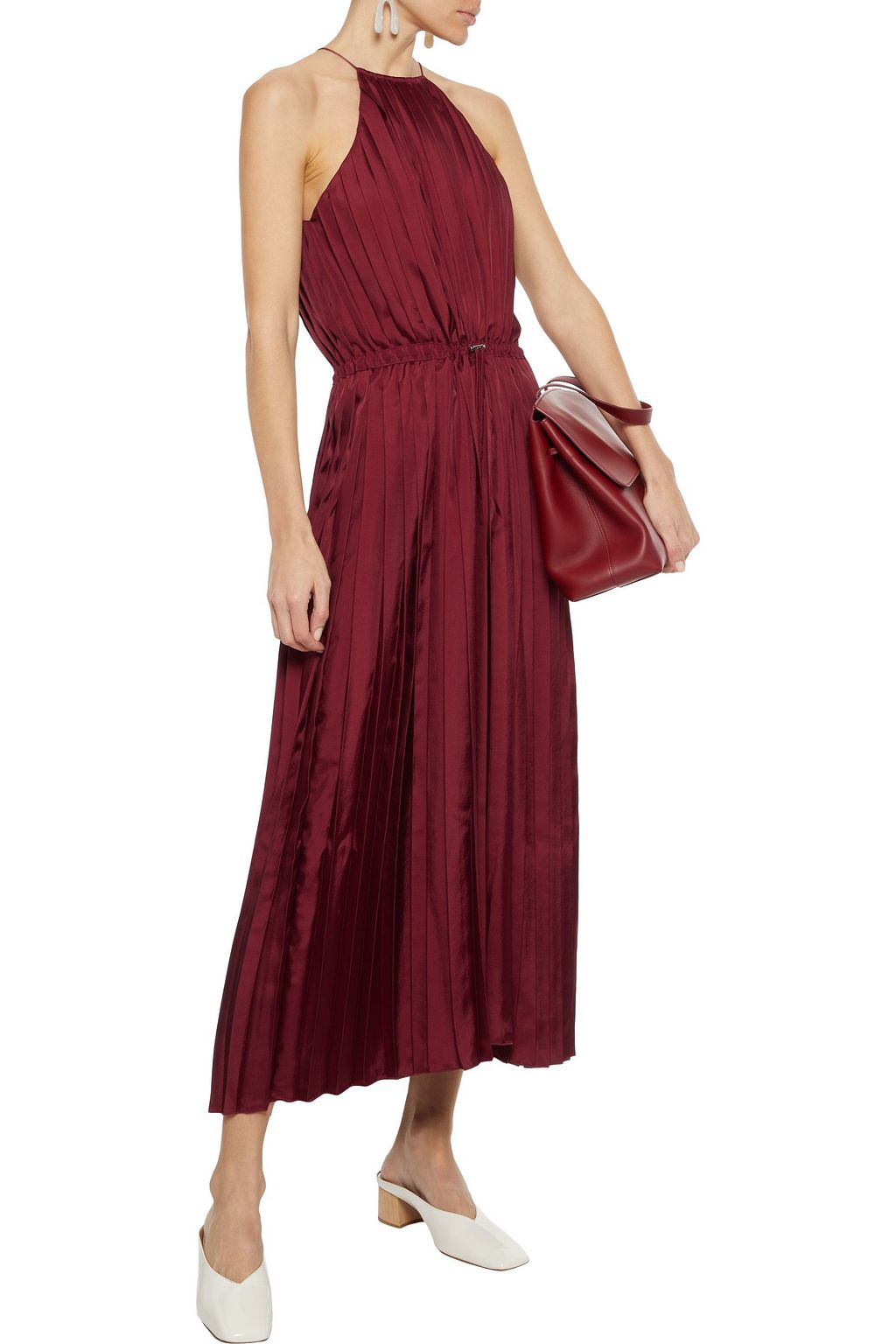 TIBI Mendini pleated satin-twill midi dress