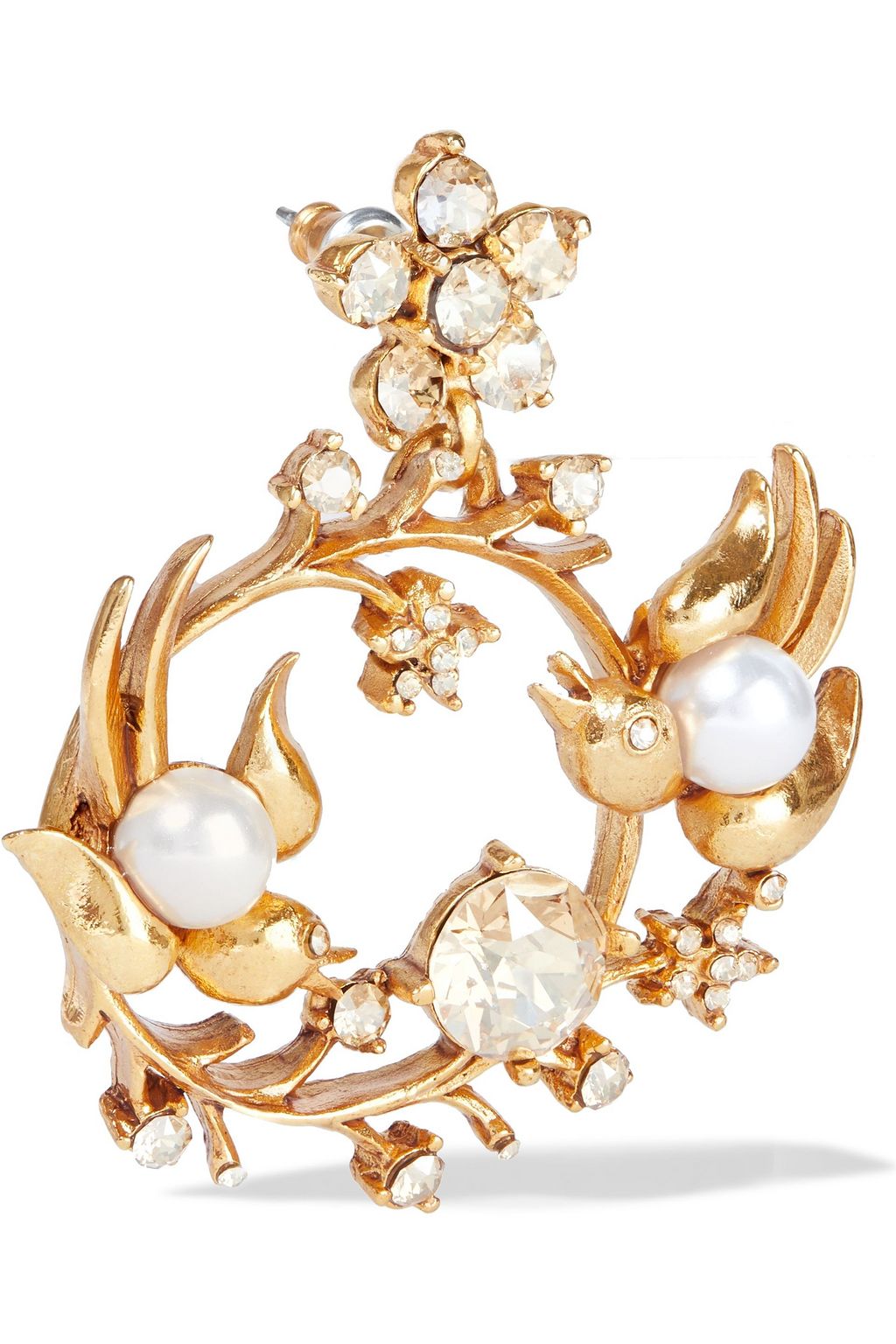 OSCAR DE LA RENTA Gold-tone, crystal and faux pearl earrings