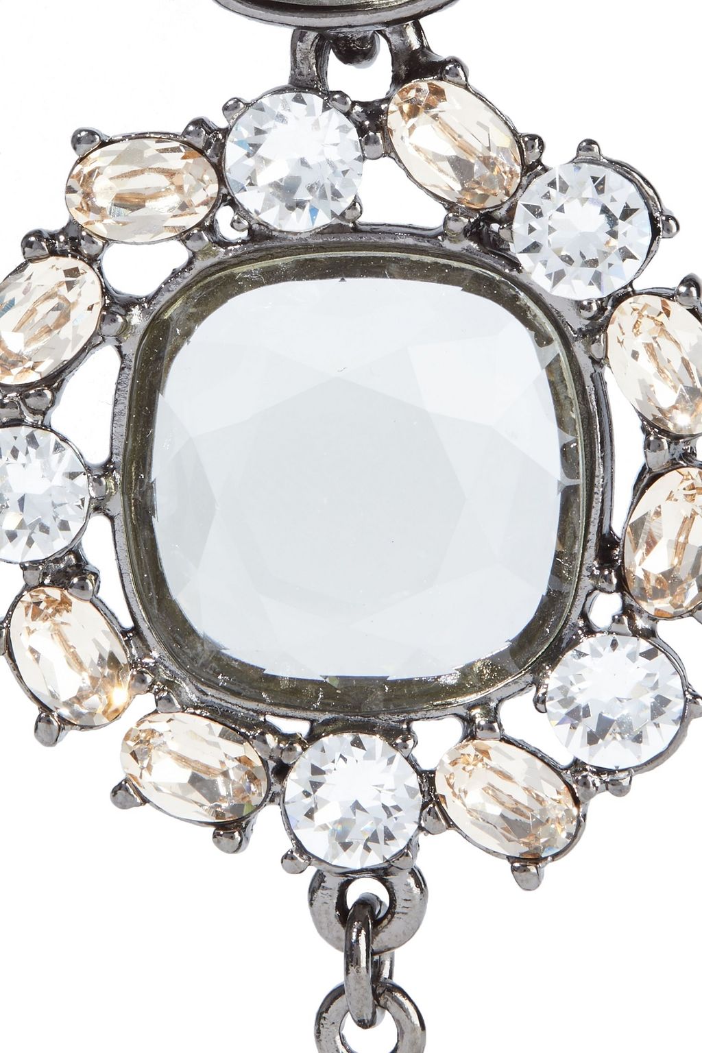 OSCAR DE LA RENTA Gunmetal-tone, crystal and pearl earrings