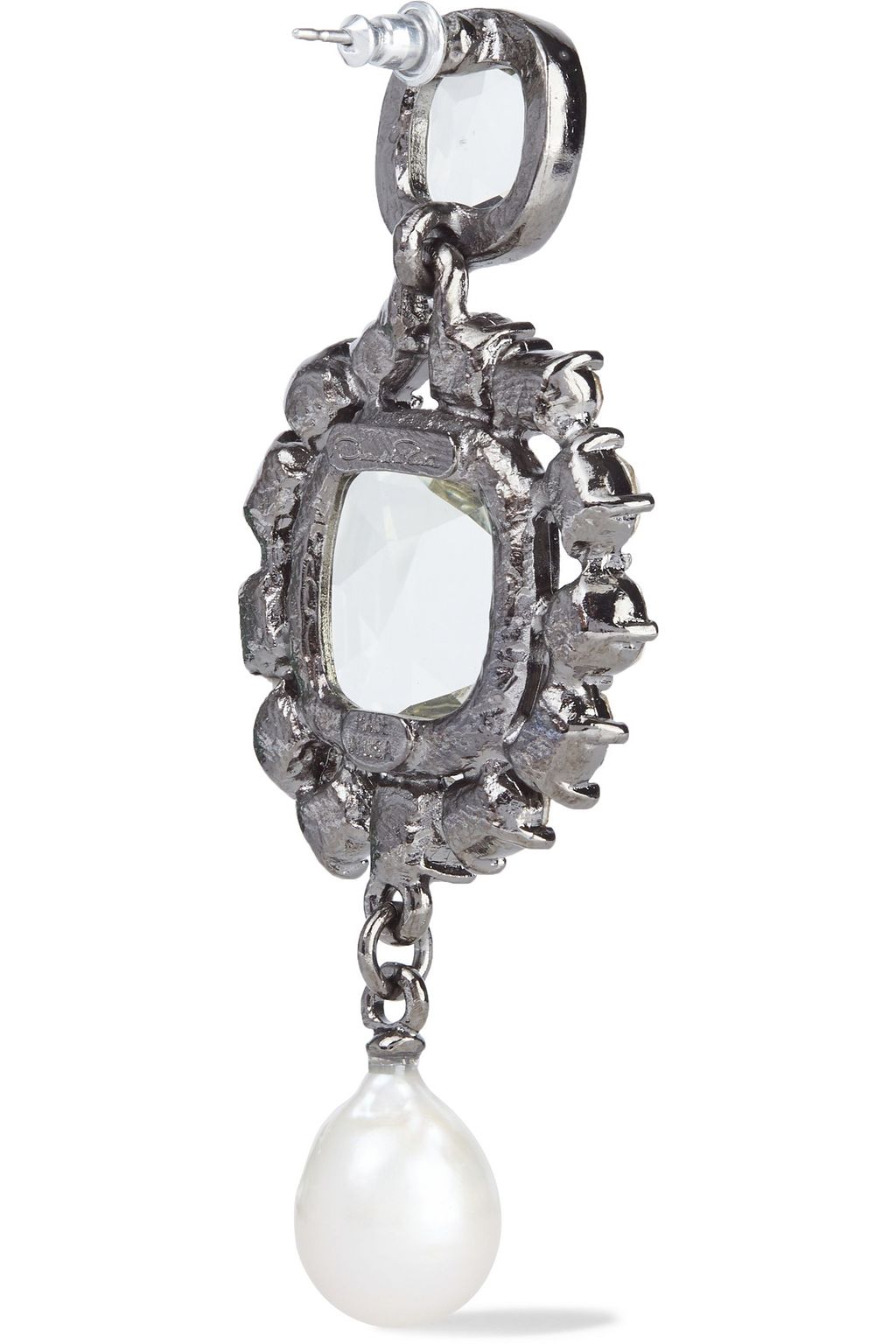 OSCAR DE LA RENTA Gunmetal-tone, crystal and pearl earrings