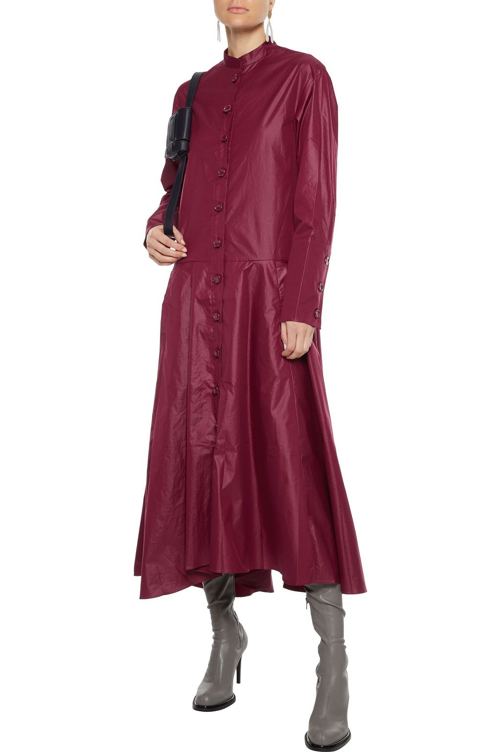 TIBI Belted coated poplin midi dress