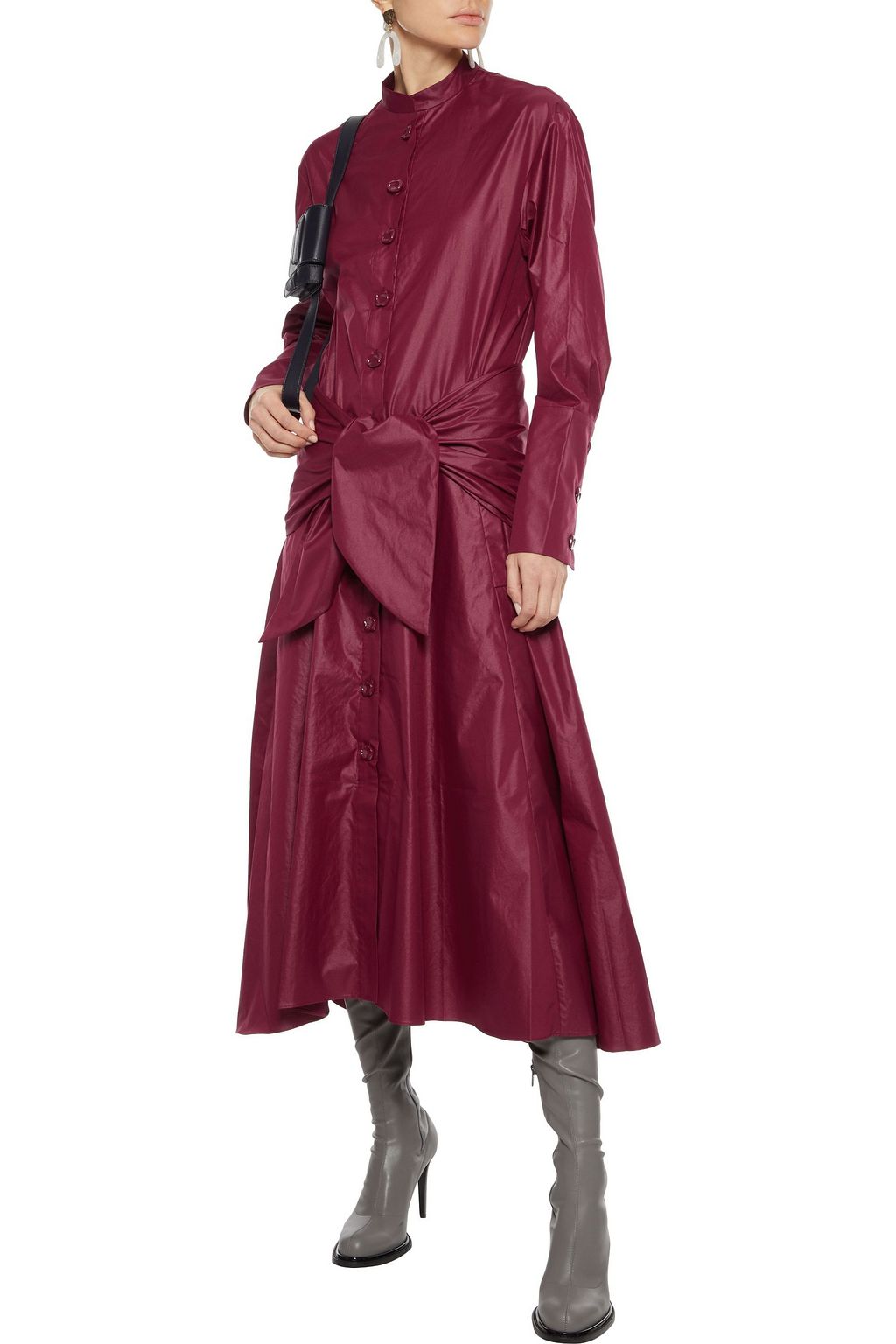 TIBI Belted coated poplin midi dress