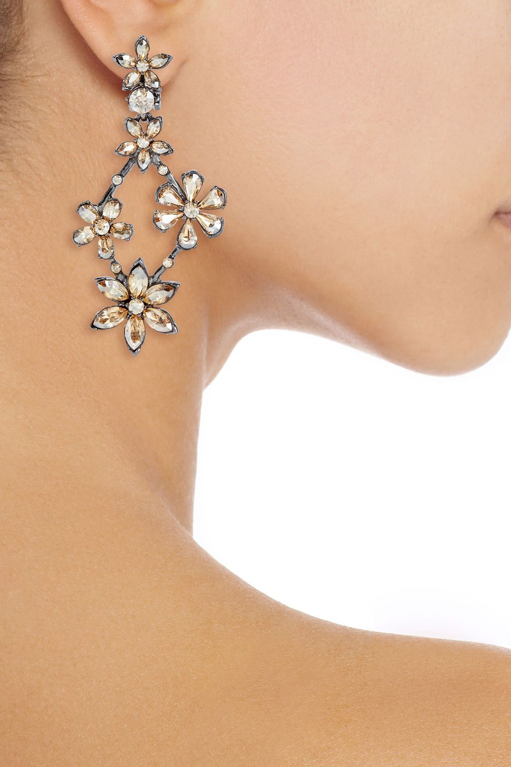OSCAR DE LA RENTA Gunmetal-tone crystal clip earrings