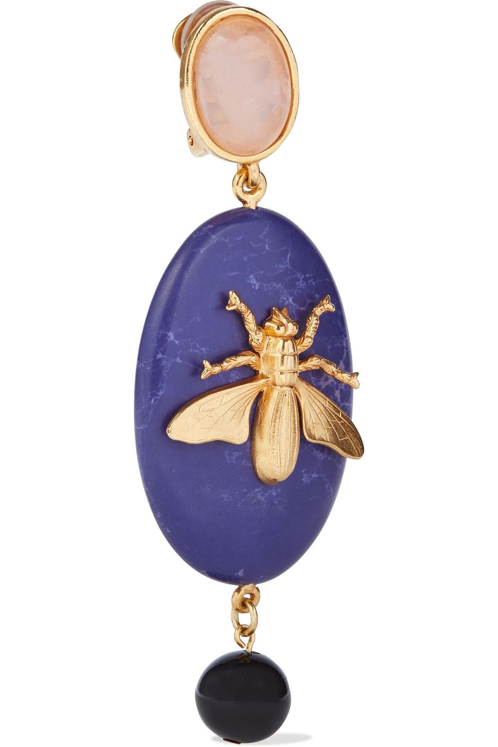 OSCAR DE LA RENTA Gold-tone, agate and stone clip earrings
