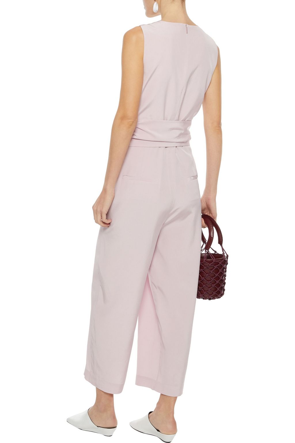 TIBI Cropped belted silk-crepe jumpsuit