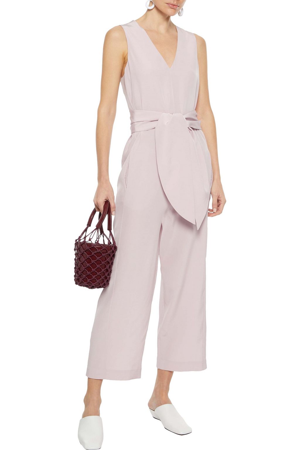 TIBI Cropped belted silk-crepe jumpsuit
