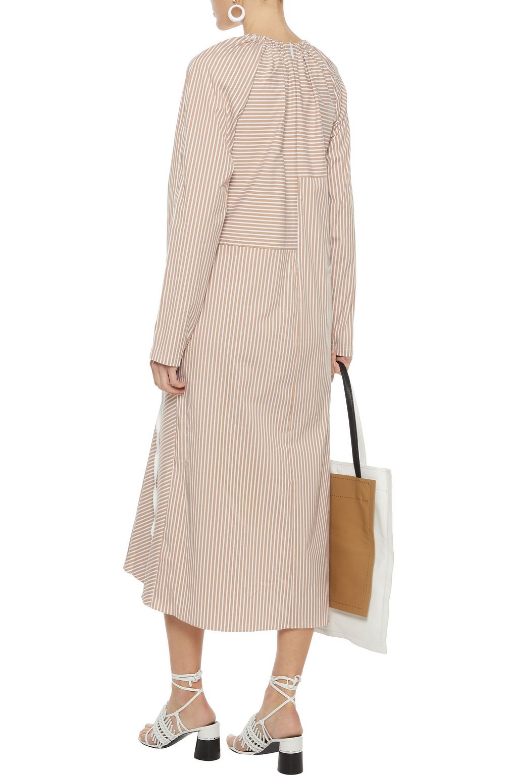 TIBI Kaia braid-trimmed striped cotton-blend poplin midi dress