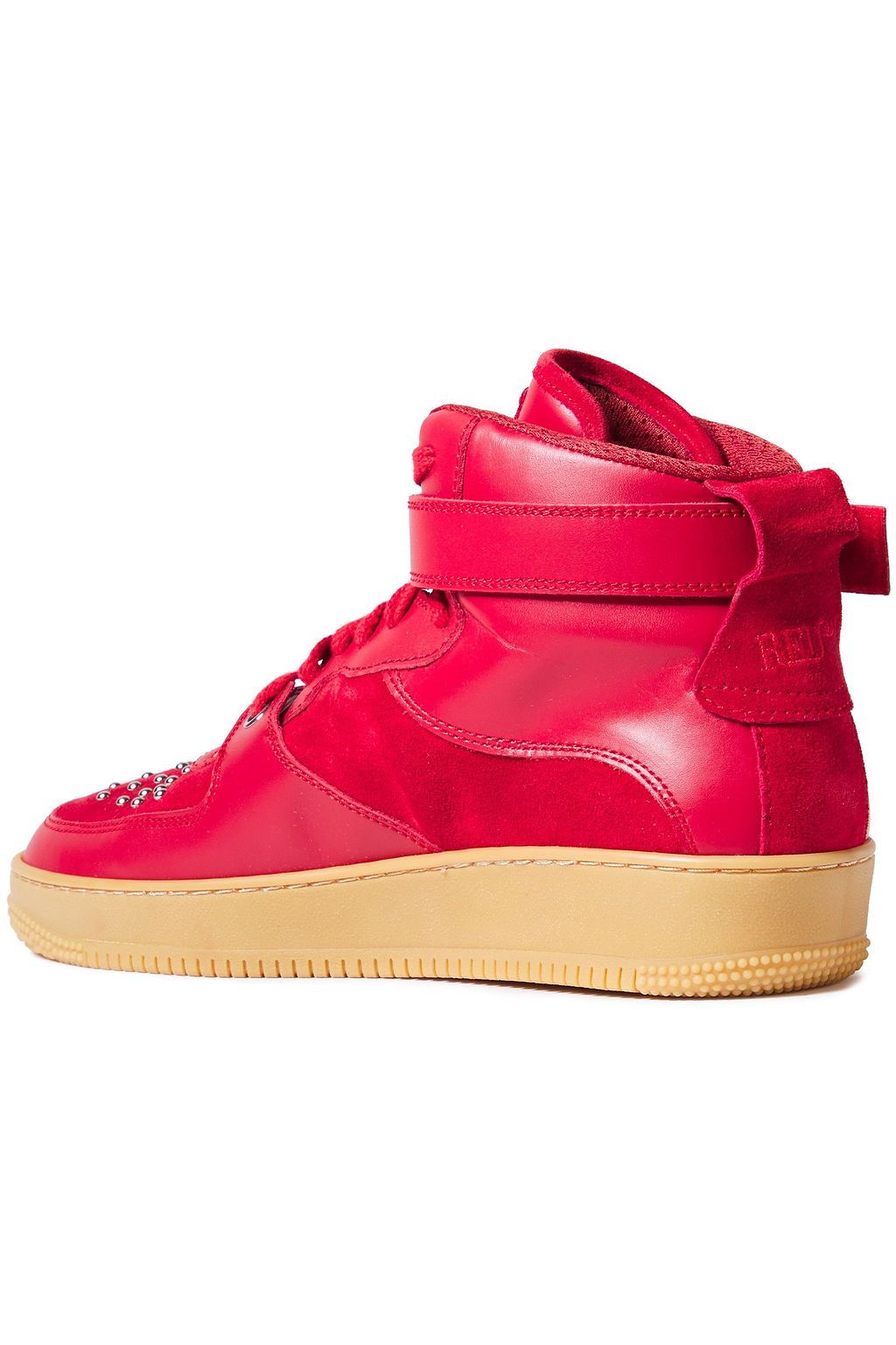 REDVALENTINO Glam Slam leather and studded suede high-top sneakers