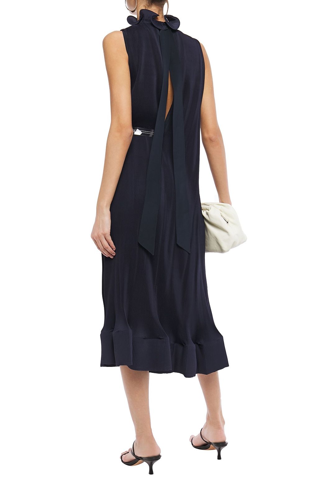 TIBI Belted plissé crepon midi dress