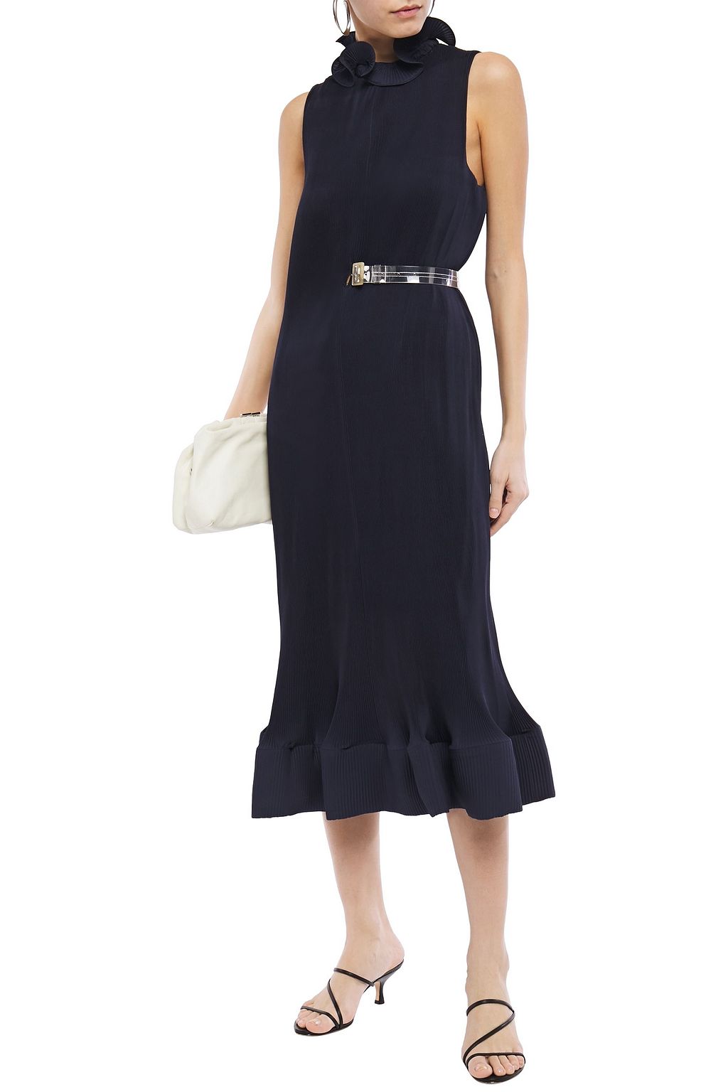 TIBI Belted plissé crepon midi dress