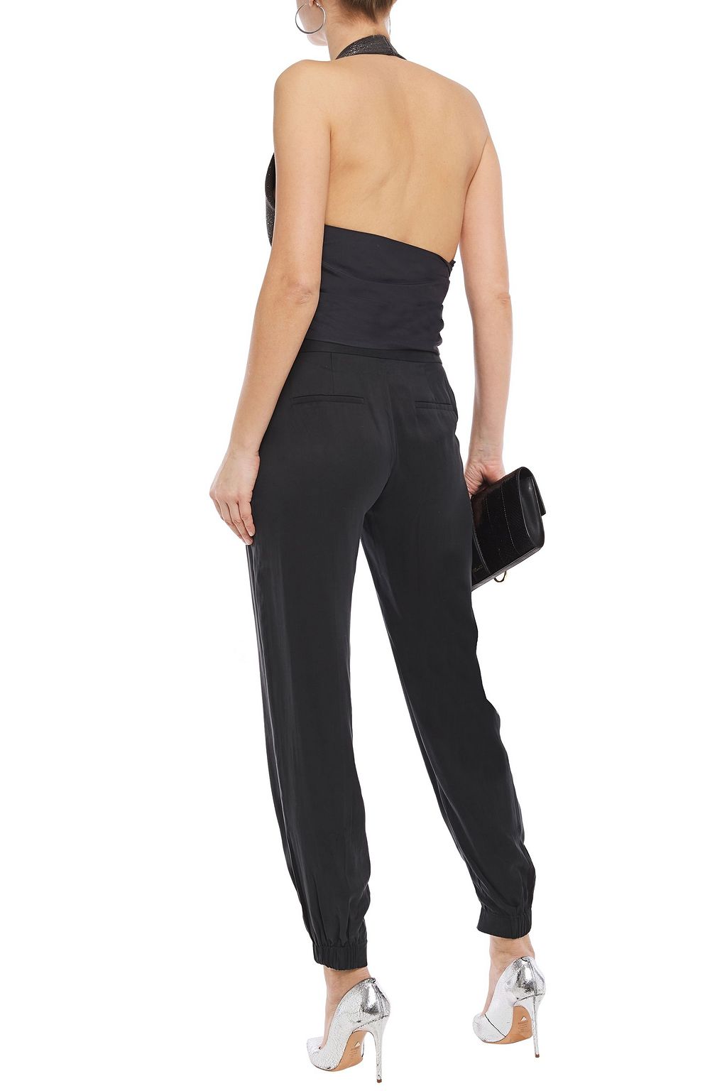 BRUNELLO CUCINELLI Bead-embellished stretch-silk halterneck top