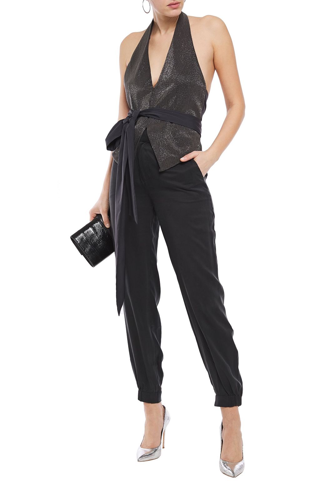 BRUNELLO CUCINELLI Bead-embellished stretch-silk halterneck top