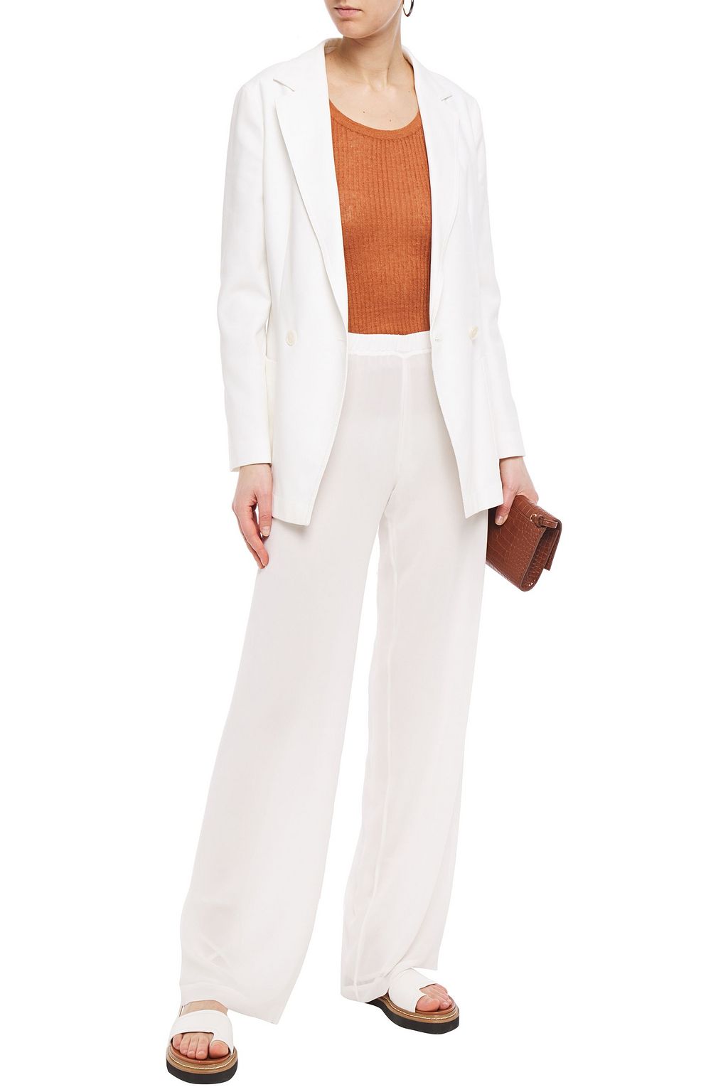 GENTRYPORTOFINO Layered silk crepe de chine straight-leg pants