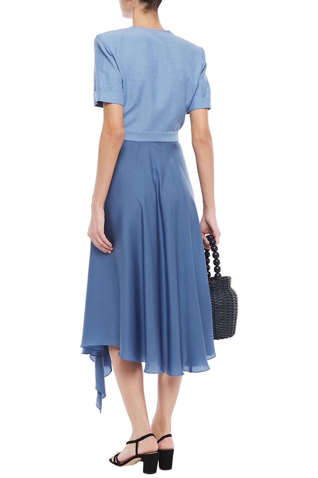 SANDRO Paty wrap-effect shantung and satin midi dress
